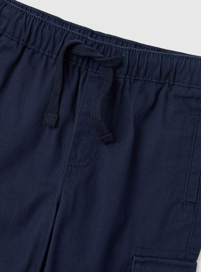 Solid Cargo Shorts with Drawstring Closure and Pockets
