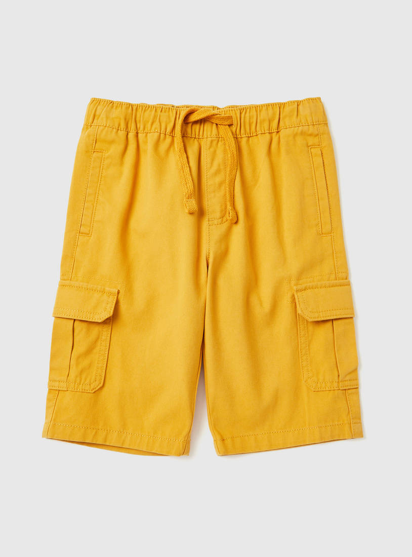 Plain Cargo Shorts with Drawstring Closure and Pockets-Shorts-image-0