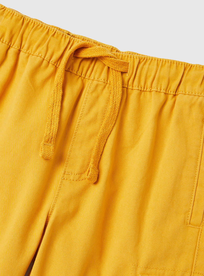 Plain Cargo Shorts with Drawstring Closure and Pockets-Shorts-image-1