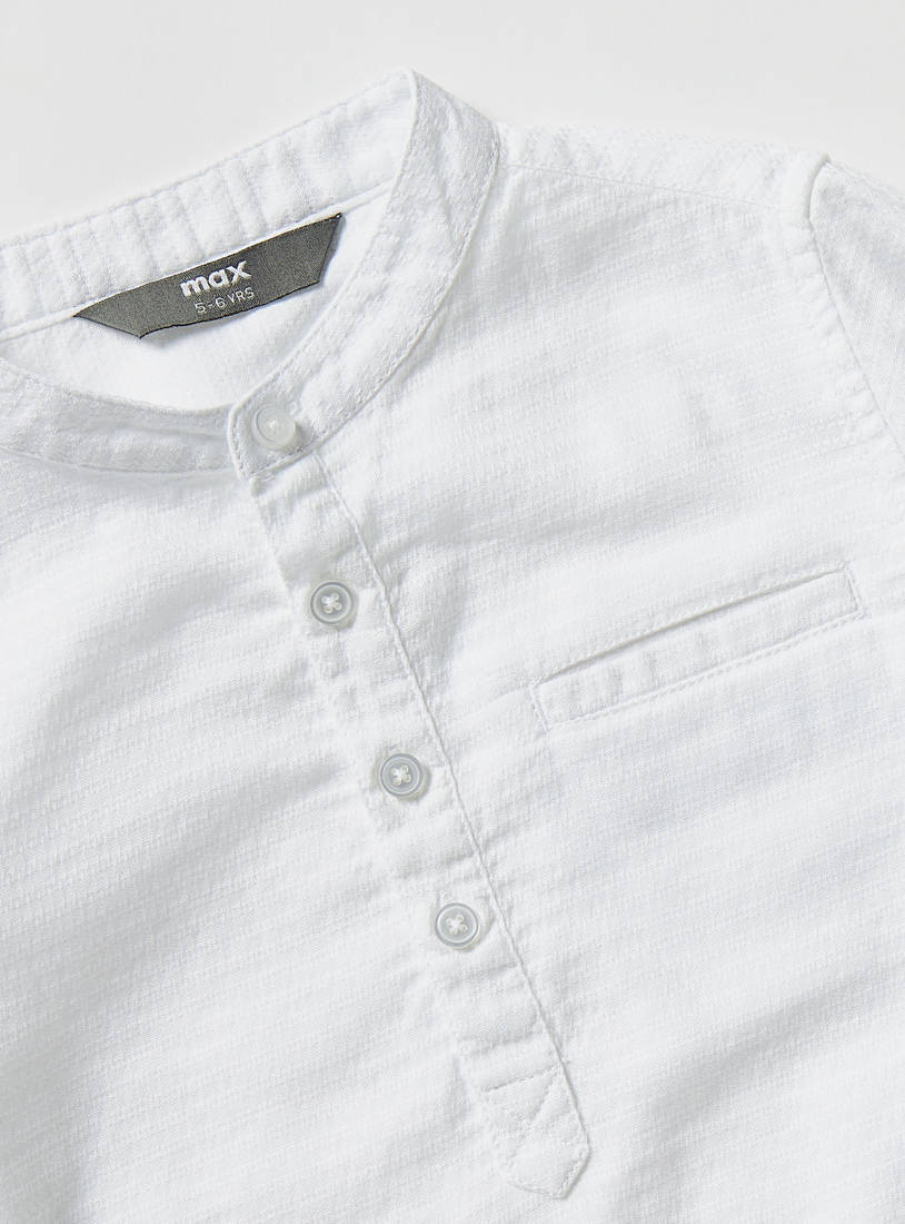 Textured Top with Mandarin Collar and Long Sleeves-Shirts-image-1