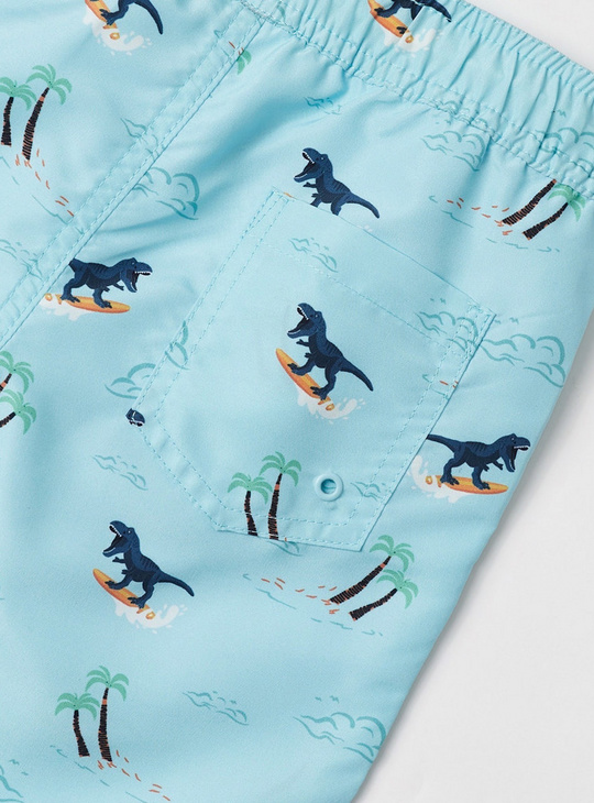 All-Over Printed Swim Shorts with Pockets and Drawstring Closure