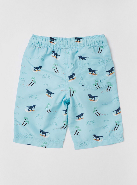 All-Over Printed Swim Shorts with Pockets and Drawstring Closure