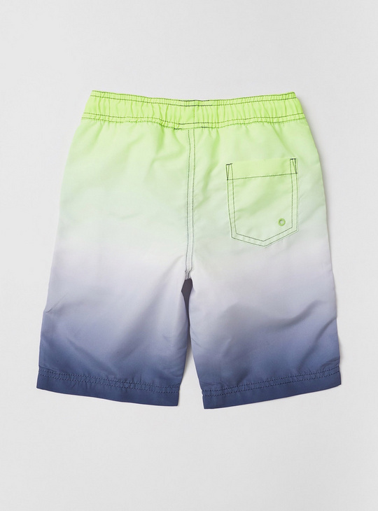 Printed Ombre Swim Shorts with Pockets and Drawstring Closure