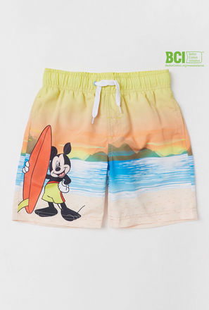 Mickey Mouse Print BCI Cotton Shorts with Elasticated Waistband-mxkids-boystwotoeightyrs-clothing-character-bottoms-3