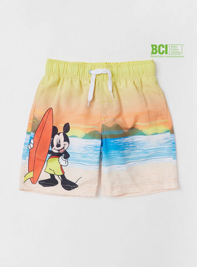Mickey Mouse Print BCI Cotton Shorts with Elasticated Waistband