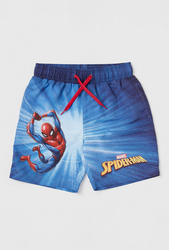 Spider-Man Print Swim Shorts with Drawstring Closure