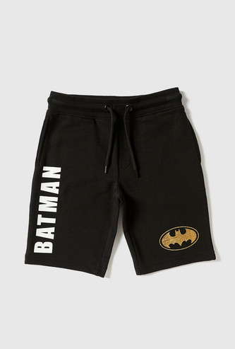 Batman Print Shorts with Drawstring Closure and Pockets