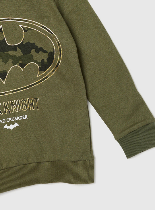 Batman Print BCI Cotton Sweatshirt with Hood and Long Sleeves