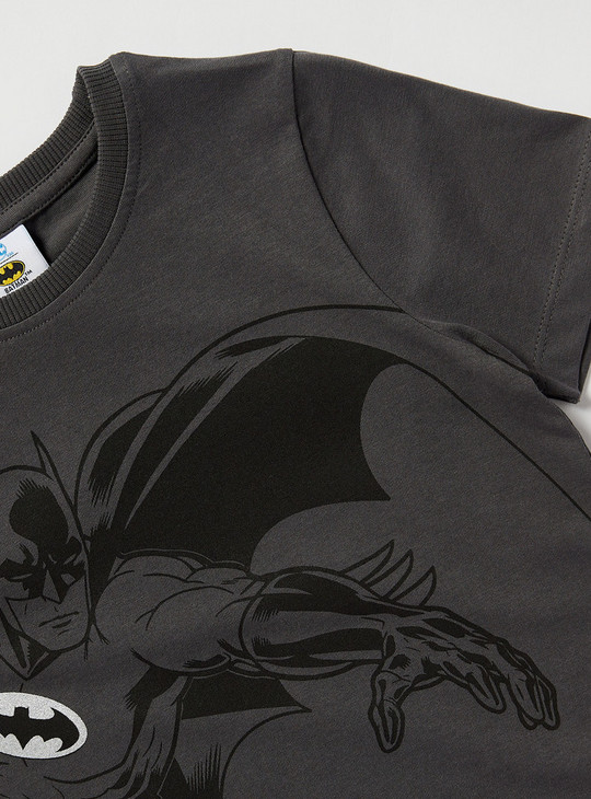 Batman Print Round Neck T-shirt with Short Sleeves