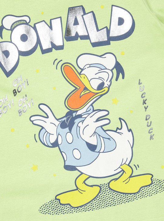 Donald Duck Print Round Neck T-shirt with Short Sleeves