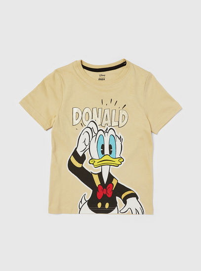 Donald Duck Print Round Neck T-shirt with Short Sleeves