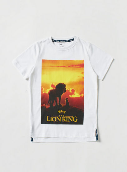 Lion King Print T-shirt with Crew Neck and Short Sleeves