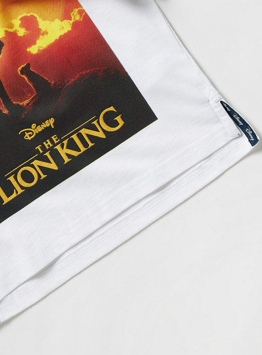 Lion King Print T-shirt with Crew Neck and Short Sleeves