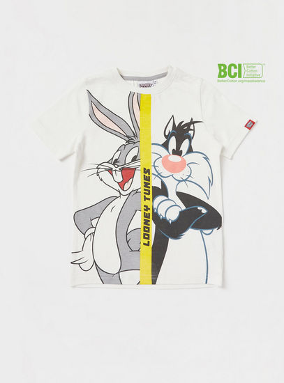 Looney Tunes Print BCI Cotton T-shirt with Short Sleeves