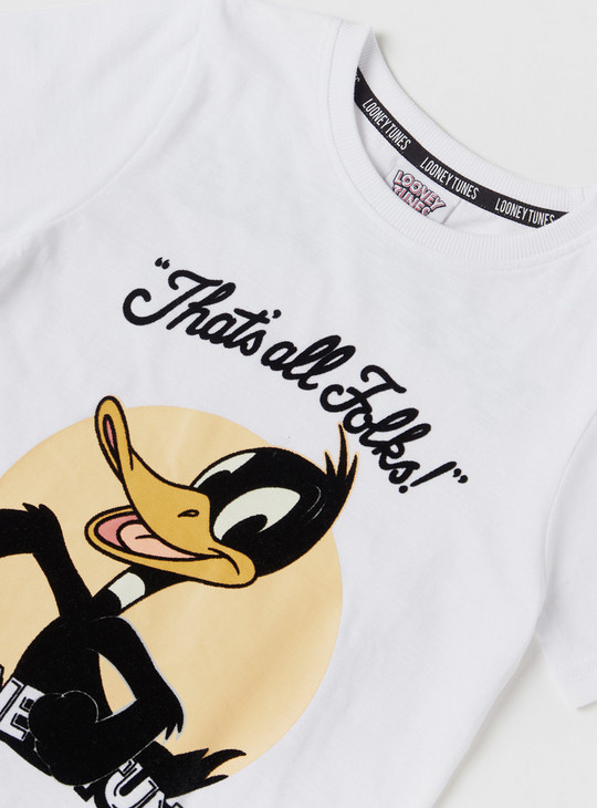 Looney Tunes Print T-shirt with Round Neck and Short Sleeves
