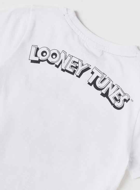 Looney Tunes Print T-shirt with Round Neck and Short Sleeves