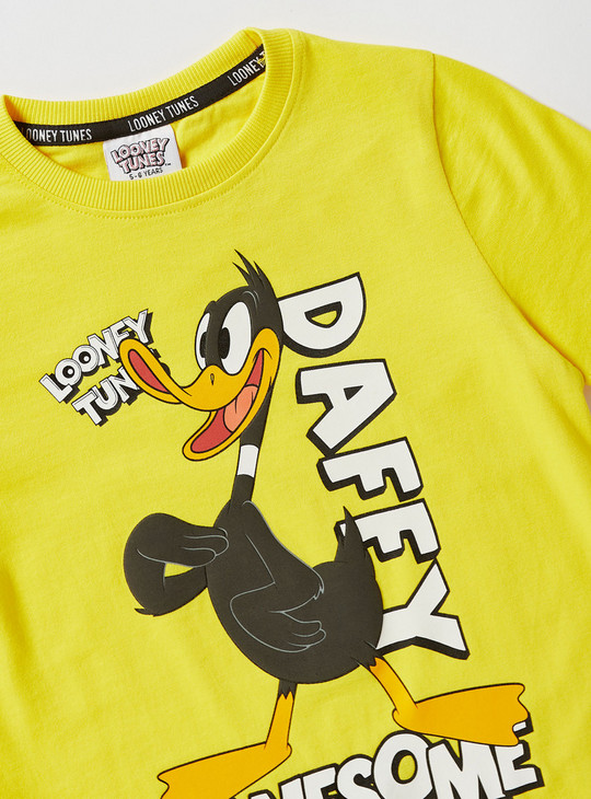 Daffy Duck Print T-shirt with Round Neck and Short Sleeves