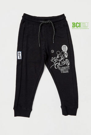 Mickey Mouse Print BCI Cotton Joggers with Drawstring Closure and Pockets-mxkids-boystwotoeightyrs-clothing-character-bottoms-3