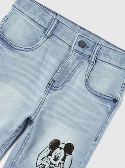 Mickey Mouse Mid-Rise Denim Shorts with Button Closure and Pockets
