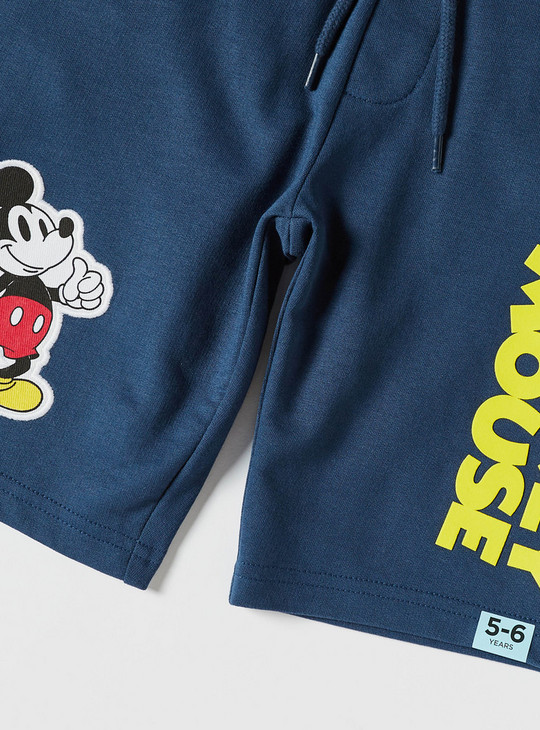 Mickey Mouse Print Shorts with Drawstring Closure and Pockets