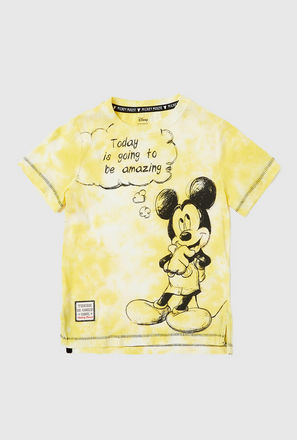 Mickey Mouse Print T-shirt with Round Neck and Short Sleeves-mxkids-boystwotoeightyrs-clothing-character-topsandtshirts-2