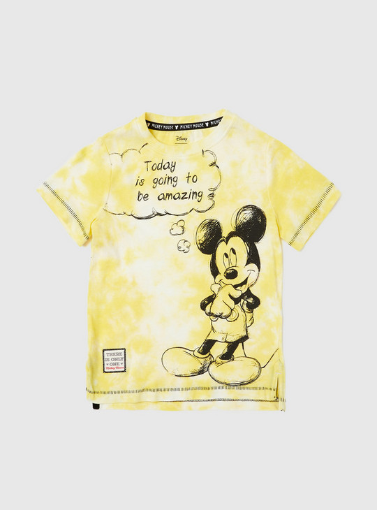 Mickey Mouse Print T-shirt with Round Neck and Short Sleeves