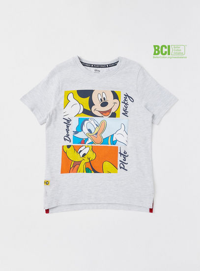 Mickey and Friends Print BCI Cotton T-shirt with Short Sleeves-T-shirts-image-0