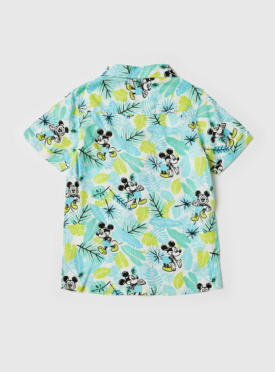 Mickey Mouse Print Shirt with Camp Collar and Short Sleeves