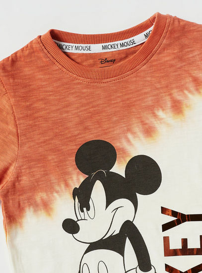 Mickey Mouse Tie and Dye Print Round Neck T-shirt with Short Sleeves