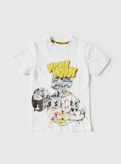Mickey Mouse Print Round Neck T-shirt with Short Sleeves-T-shirts-image-0
