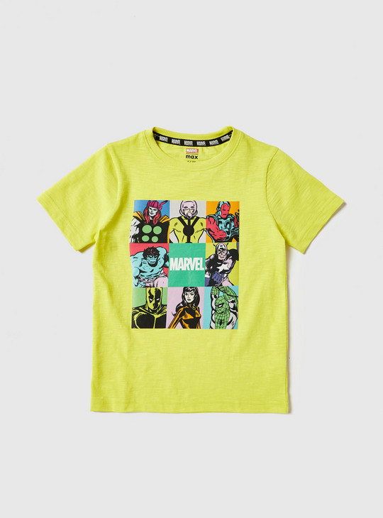 Marvel Print Round Neck T-shirt with Short Sleeves