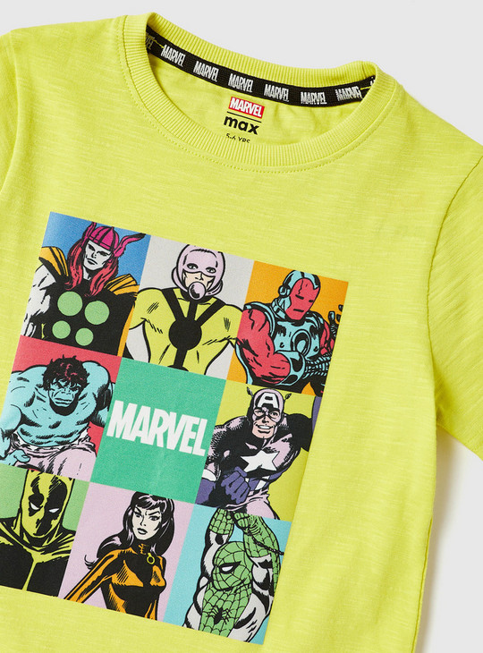 Marvel Print Round Neck T-shirt with Short Sleeves