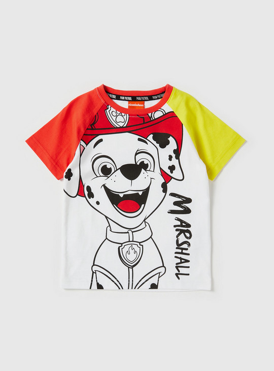 Paw Patrol Colourblock Round Neck T-shirt with Short Sleeves