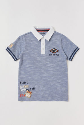 Textured Polo T-shirt with Short Sleeves and Embroidered Detail-mxkids-boystwotoeightyrs-clothing-teesandshirts-poloshirts-3