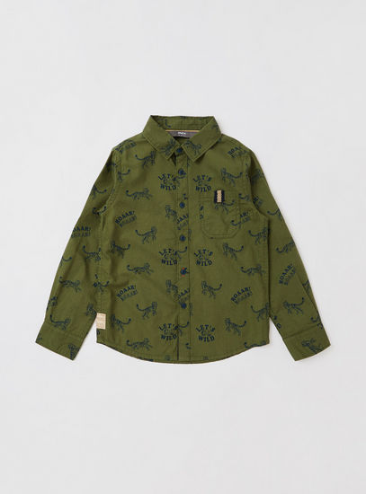 All-Over Print Shirt with Long Sleeves and Chest Pocket