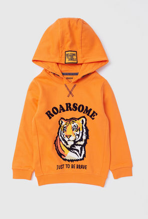 Tiger Print Sweatshirt with Hood and Long Sleeves