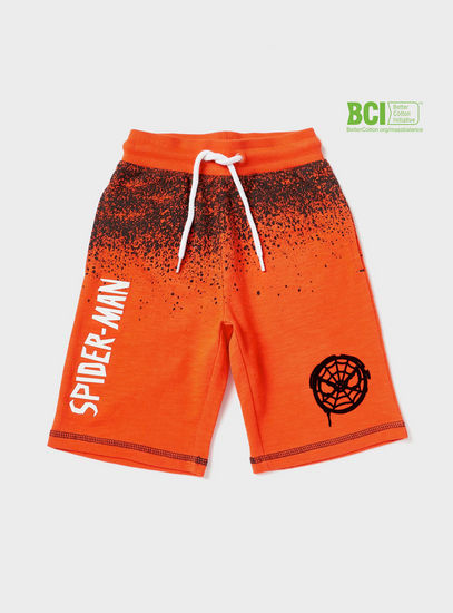 Spider-Man Print BCI Cotton Shorts with Drawstring Closure and Pockets