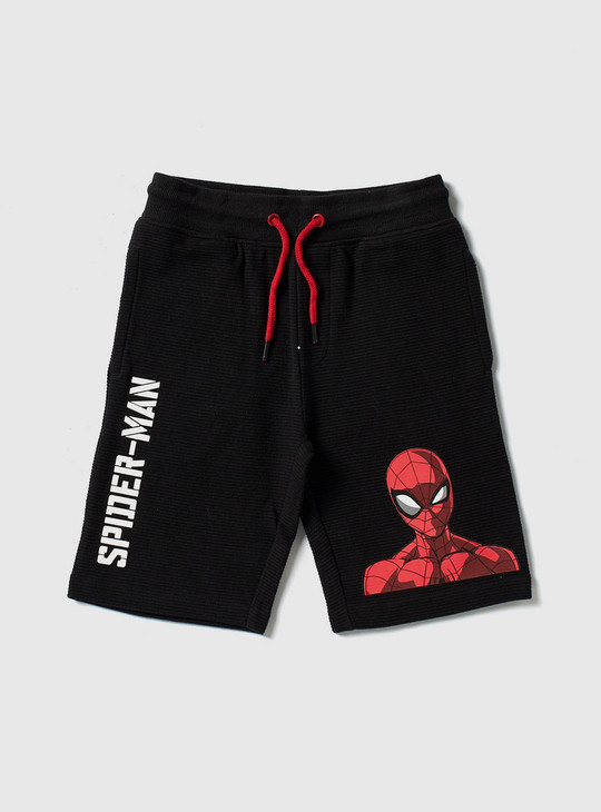 Spider-Man Print Shorts with Drawstring Closure and Pockets