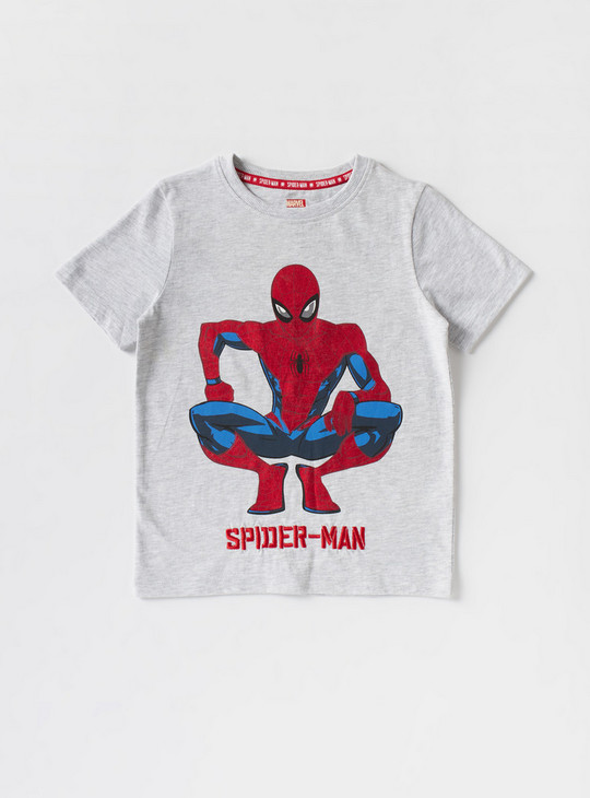 Spider-Man Print Round Neck T-shirt and Shorts Set
