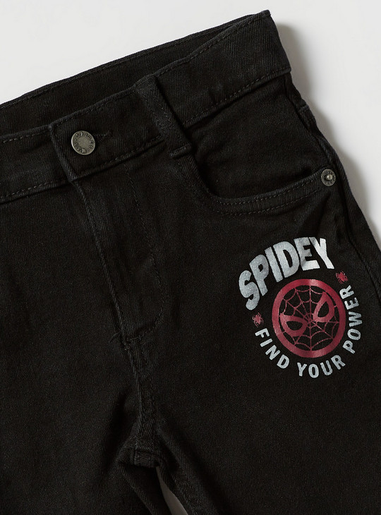 Spider-Man Print Denim Shorts with Button Closure