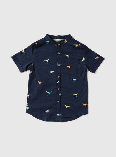 Dinosaur Print Shirt and Solid Shorts Set