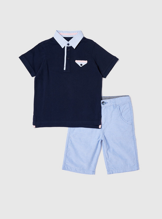 Solid Polo T-shirt and Shorts Set