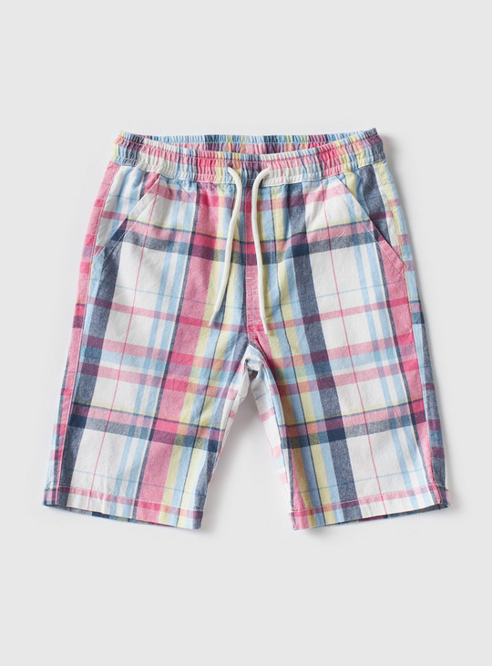 Printed Short Sleeves Polo T-shirt with Checked Drawstring Shorts