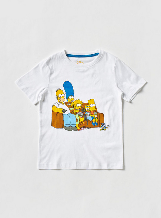 Simpsons Print T-shirt with Round Neck and Short Sleeves