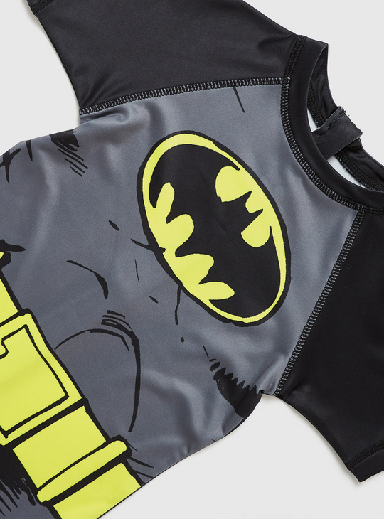 Batman Print BCI Cotton Swimsuit with Short Sleeves and Zip Closure