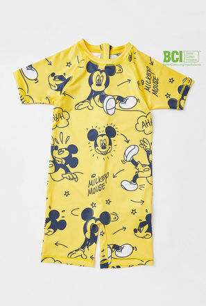 All-Over Mickey Mouse Print BCI Cotton Swimsuit with Short Sleeves-mxkids-boystwotoeightyrs-clothing-swimwear-2