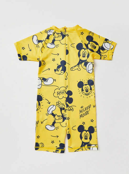 All-Over Mickey Mouse Print BCI Cotton Swimsuit with Short Sleeves