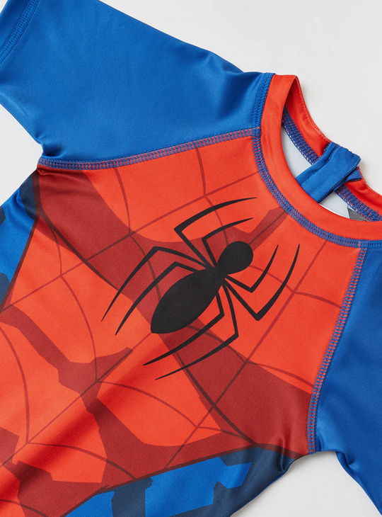 Spider-Man Print BCI Cotton Swimsuit with Short Sleeves and Zip Closure
