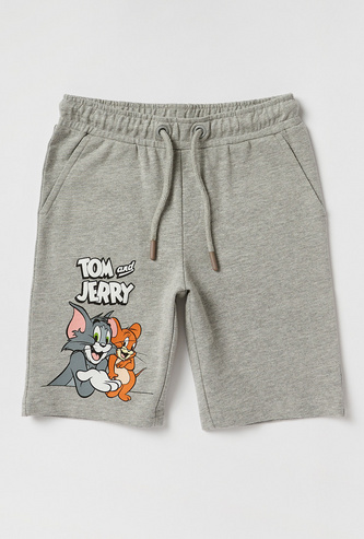 Tom and Jerry Print Shorts with Drawstring Closure and Pockets