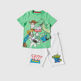 Toy Story Print Crew Neck T-shirt and Shorts Set